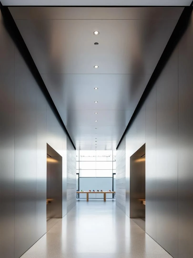 Metallic surfaces and display lighting in technology retail
