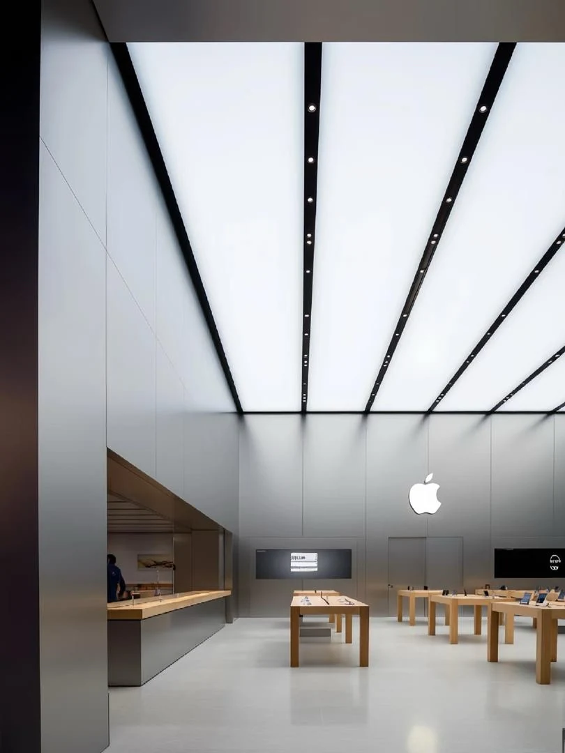 Metallic surfaces and display lighting in technology retail