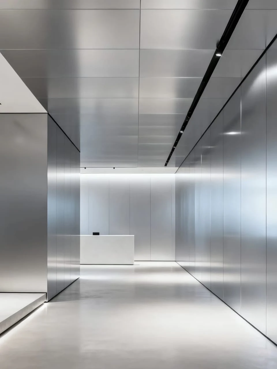 Metallic surfaces and display lighting in technology retail