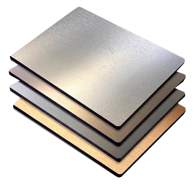 Stacked decorative-board samples with metallic-looking faces
