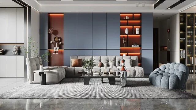 Blue-grey panels & warm niches