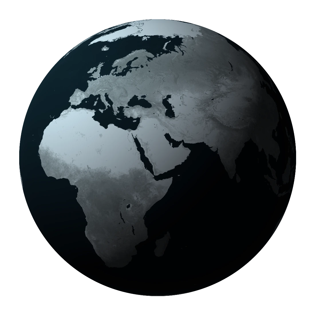 Earth, with softly lit continental terrain